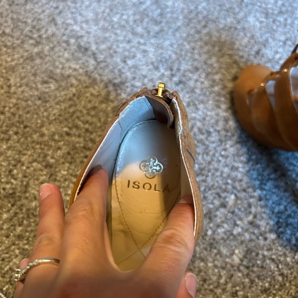 Isola Brown suede Lace-Up open toed Women's stiletto heels with gold accent - Picture 8 of 10